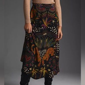 Farm Rio Satin Slip Midi Skirt Jaguar Eye Jungle Print